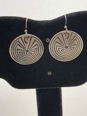 Vintage Kabana KBN Sterling Silver Man in the Maze Earrings Southwestern